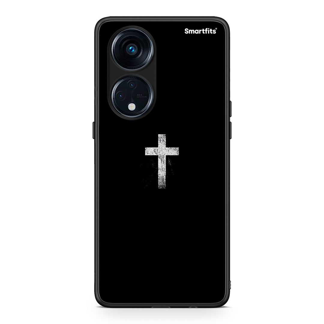 Θήκη Oppo A98 White Cross από τη Smartfits με σχέδιο στο πίσω μέρος και μαύρο περίβλημα | Oppo A98 White Cross Case with Colorful Back and Black Bezels