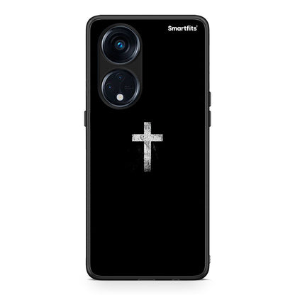 Θήκη Oppo A98 White Cross από τη Smartfits με σχέδιο στο πίσω μέρος και μαύρο περίβλημα | Oppo A98 White Cross Case with Colorful Back and Black Bezels