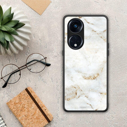 Θήκη Oppo A98 White Gold Marble από τη Smartfits με σχέδιο στο πίσω μέρος και μαύρο περίβλημα | Oppo A98 White Gold Marble Case with Colorful Back and Black Bezels