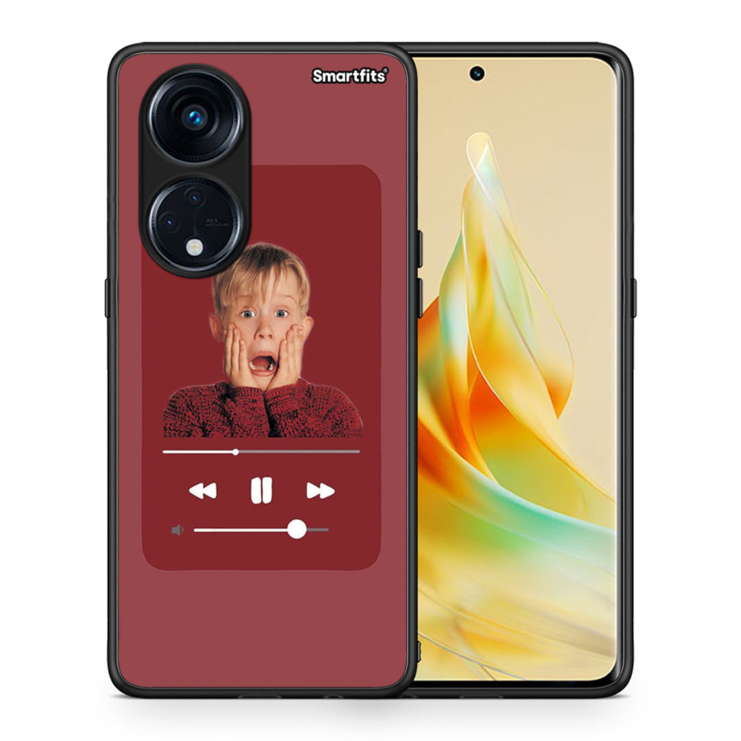 Θήκη Oppo A98 Xmas Alone Music από τη Smartfits με σχέδιο στο πίσω μέρος και μαύρο περίβλημα | Oppo A98 Xmas Alone Music Case with Colorful Back and Black Bezels