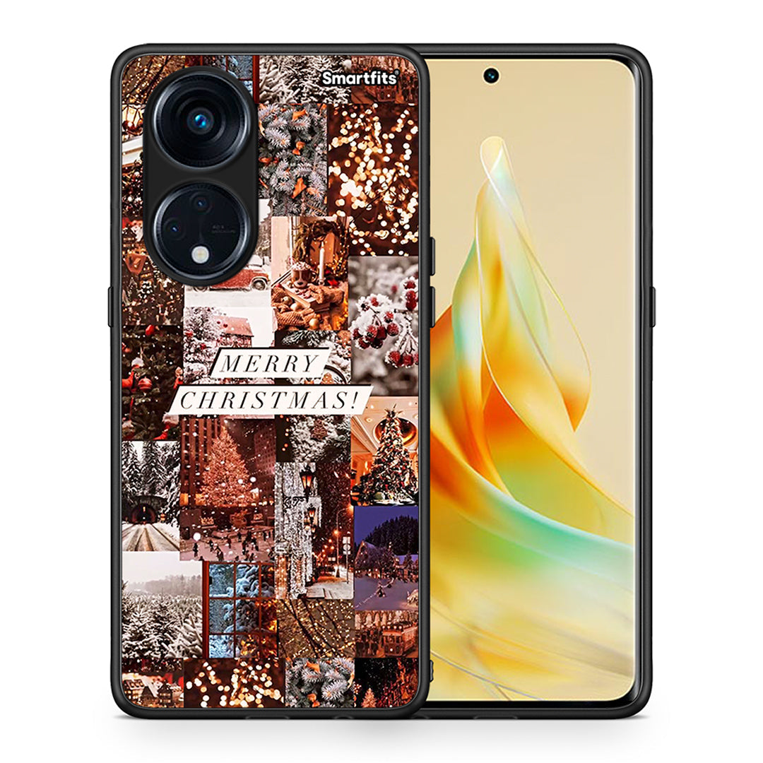 Θήκη Oppo A98 Xmas Collage από τη Smartfits με σχέδιο στο πίσω μέρος και μαύρο περίβλημα | Oppo A98 Xmas Collage Case with Colorful Back and Black Bezels
