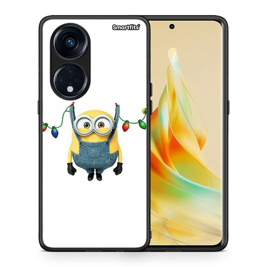 Θήκη Oppo A98 Xmas Minion Lights από τη Smartfits με σχέδιο στο πίσω μέρος και μαύρο περίβλημα | Oppo A98 Xmas Minion Lights Case with Colorful Back and Black Bezels
