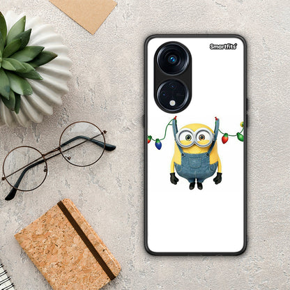 Θήκη Oppo A98 Xmas Minion Lights από τη Smartfits με σχέδιο στο πίσω μέρος και μαύρο περίβλημα | Oppo A98 Xmas Minion Lights Case with Colorful Back and Black Bezels