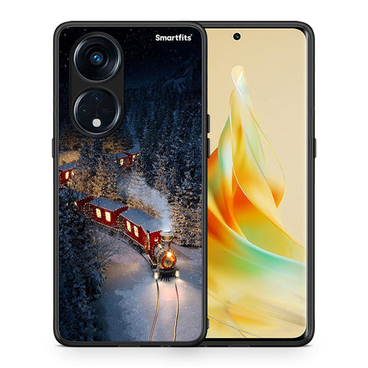 Θήκη Oppo A98 Xmas Train από τη Smartfits με σχέδιο στο πίσω μέρος και μαύρο περίβλημα | Oppo A98 Xmas Train Case with Colorful Back and Black Bezels