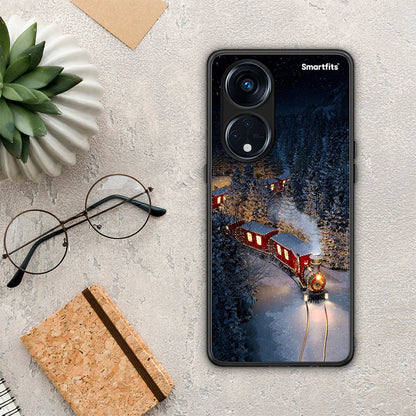Θήκη Oppo A98 Xmas Train από τη Smartfits με σχέδιο στο πίσω μέρος και μαύρο περίβλημα | Oppo A98 Xmas Train Case with Colorful Back and Black Bezels