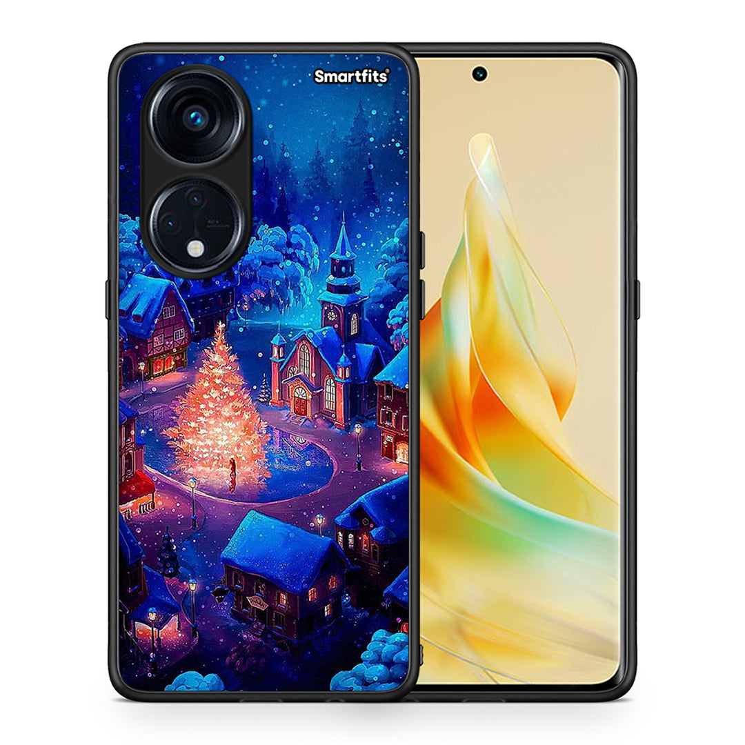 Θήκη Oppo A98 Xmas Village από τη Smartfits με σχέδιο στο πίσω μέρος και μαύρο περίβλημα | Oppo A98 Xmas Village Case with Colorful Back and Black Bezels
