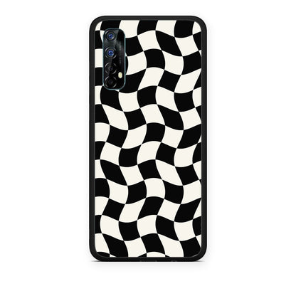 Θήκη Realme 7 Black and Cream Wavy Checkerboard από τη Smartfits με σχέδιο στο πίσω μέρος και μαύρο περίβλημα | Realme 7 Black and Cream Wavy Checkerboard case with colorful back and black bezels