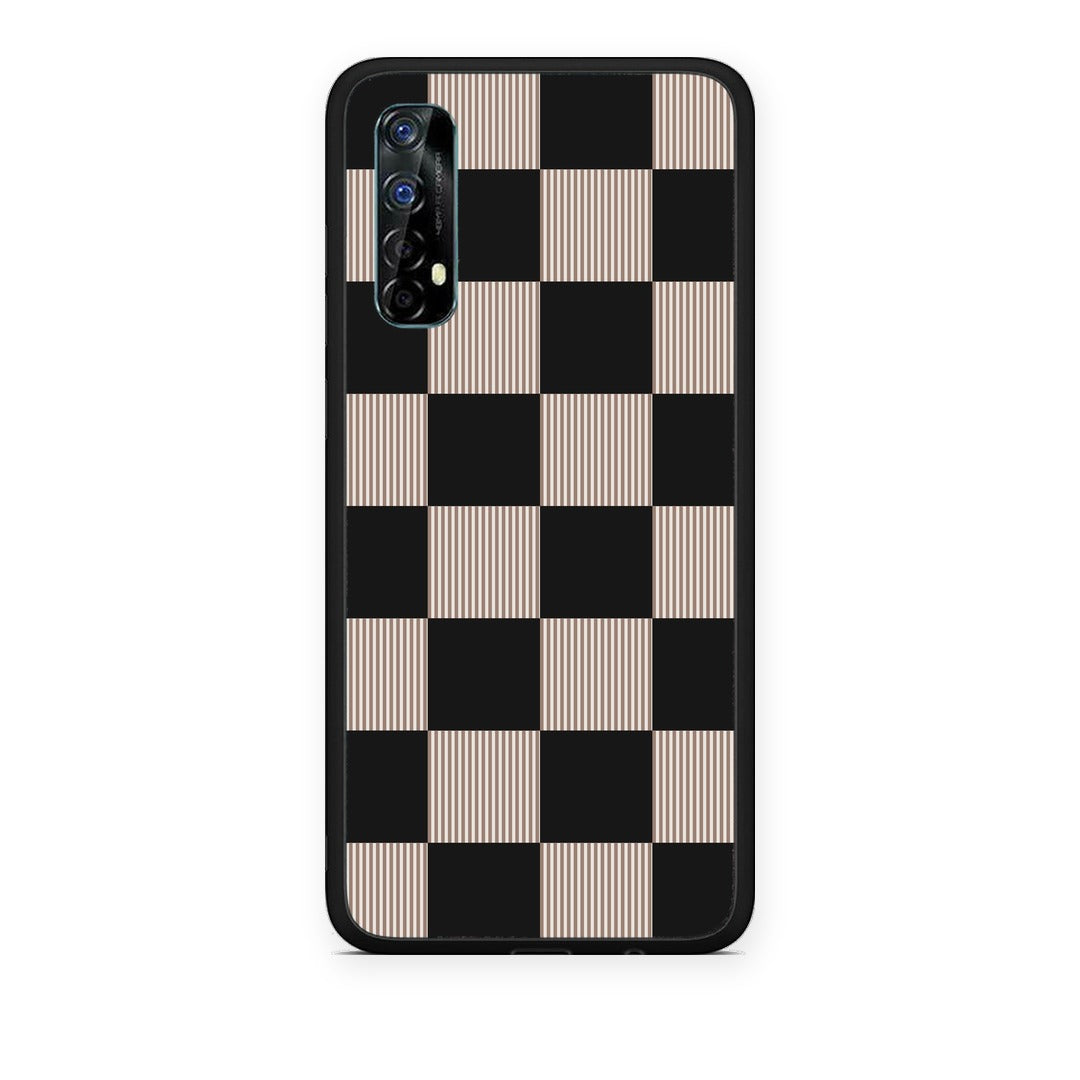 Θήκη Realme 7 Black and Taupe Striped Checks από τη Smartfits με σχέδιο στο πίσω μέρος και μαύρο περίβλημα | Realme 7 Black and Taupe Striped Checks case with colorful back and black bezels