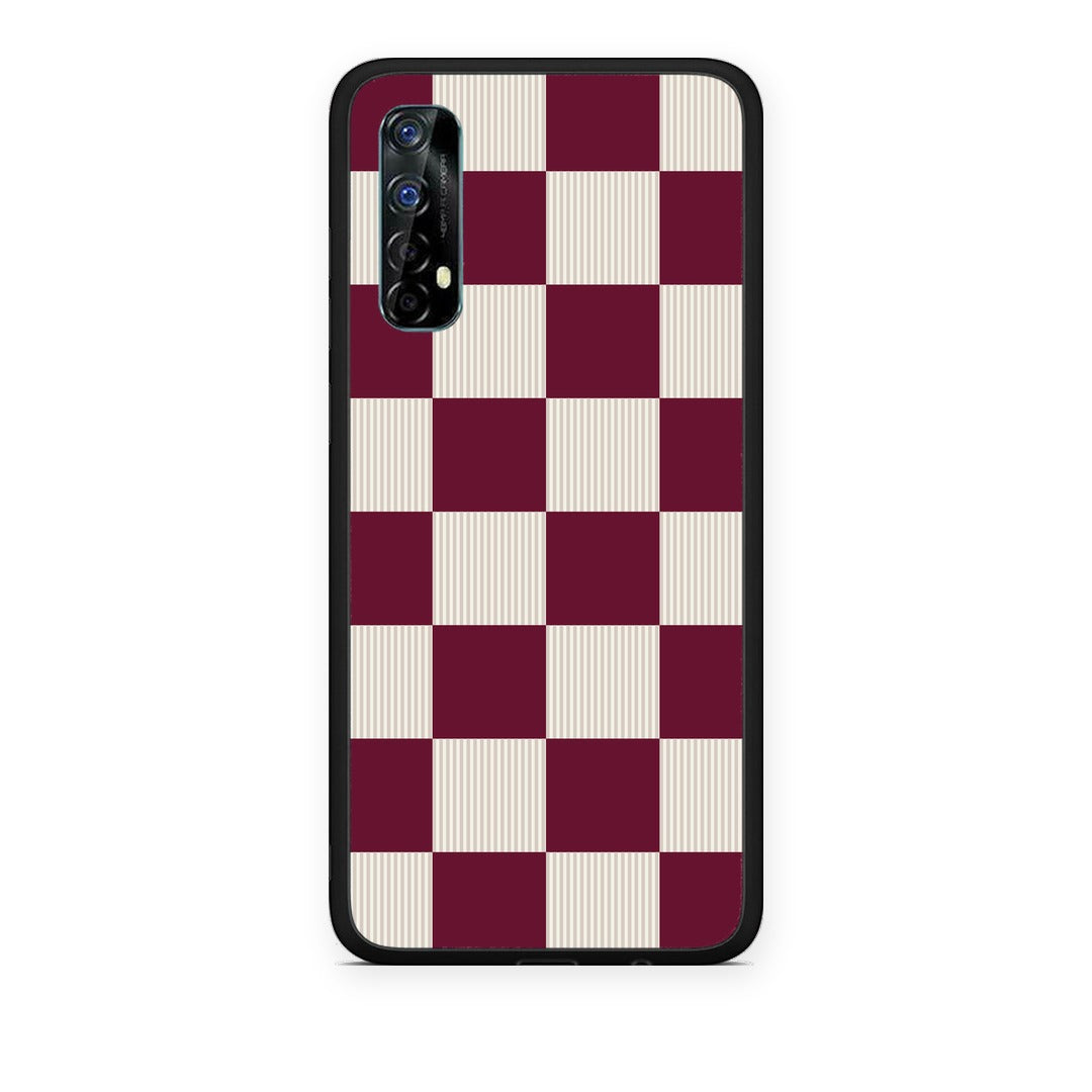 Θήκη Realme 7 Burgundy and Cream Striped Checks από τη Smartfits με σχέδιο στο πίσω μέρος και μαύρο περίβλημα | Realme 7 Burgundy and Cream Striped Checks case with colorful back and black bezels