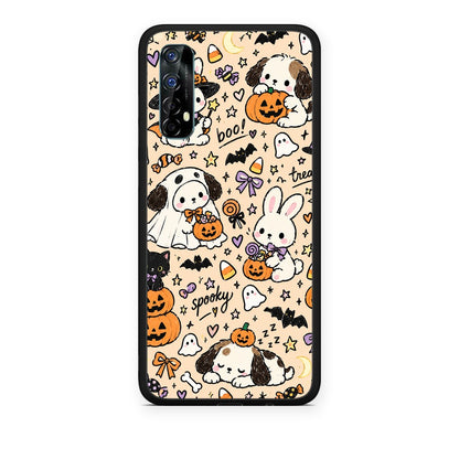 Θήκη Realme 7 Halloween Puppies and Friends on Cream από τη Smartfits με σχέδιο στο πίσω μέρος και μαύρο περίβλημα | Realme 7 Halloween Puppies and Friends on Cream case with colorful back and black bezels