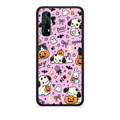 Θήκη Realme 7 Halloween Puppies and Friends on Lilac από τη Smartfits με σχέδιο στο πίσω μέρος και μαύρο περίβλημα | Realme 7 Halloween Puppies and Friends on Lilac case with colorful back and black bezels
