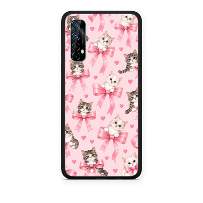 Θήκη Realme 7 Kittens and Pink Bows on Pink από τη Smartfits με σχέδιο στο πίσω μέρος και μαύρο περίβλημα | Realme 7 Kittens and Pink Bows on Pink case with colorful back and black bezels
