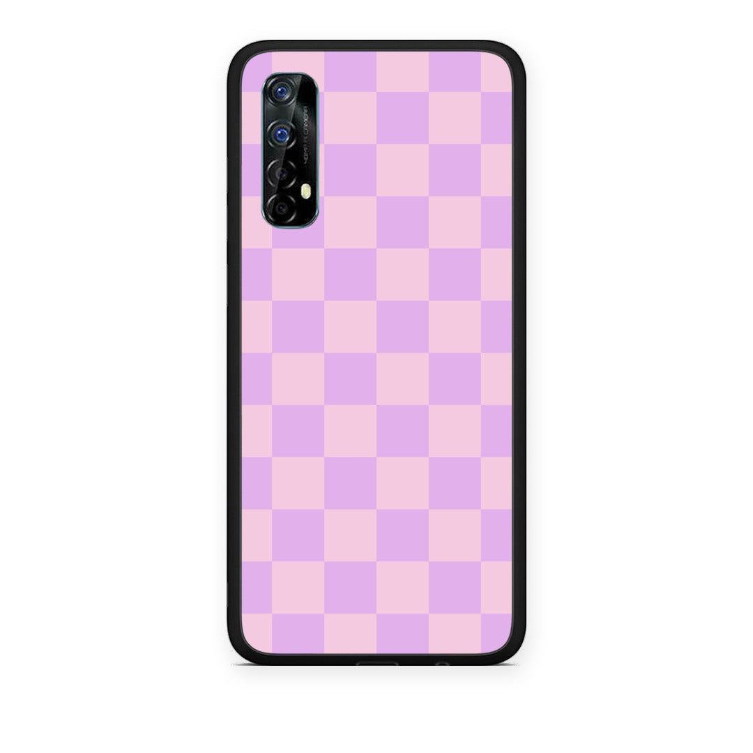 Θήκη Realme 7 Lavender and Pink Checkerboard από τη Smartfits με σχέδιο στο πίσω μέρος και μαύρο περίβλημα | Realme 7 Lavender and Pink Checkerboard case with colorful back and black bezels