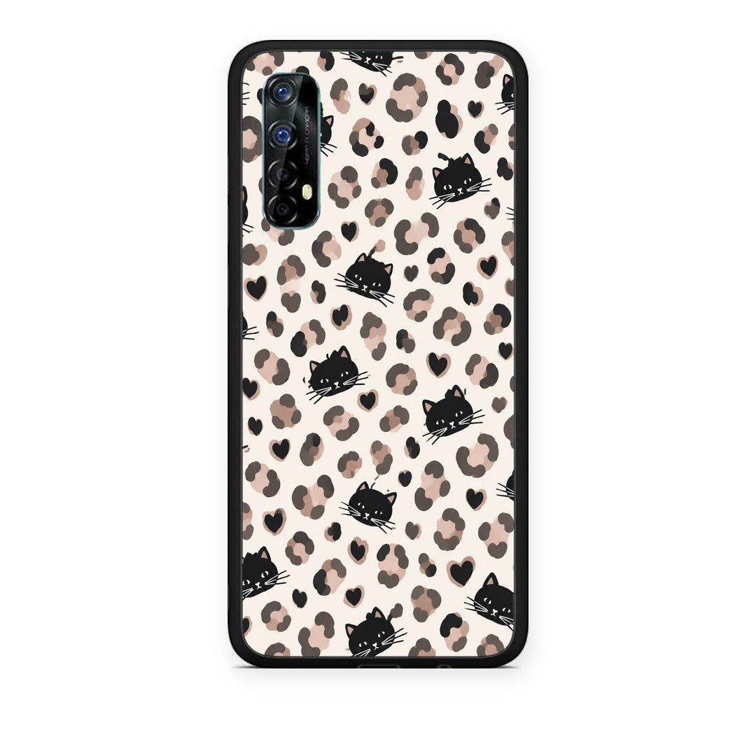 Θήκη Realme 7 Leopard Spots and Black Cats on Cream από τη Smartfits με σχέδιο στο πίσω μέρος και μαύρο περίβλημα | Realme 7 Leopard Spots and Black Cats on Cream case with colorful back and black bezels