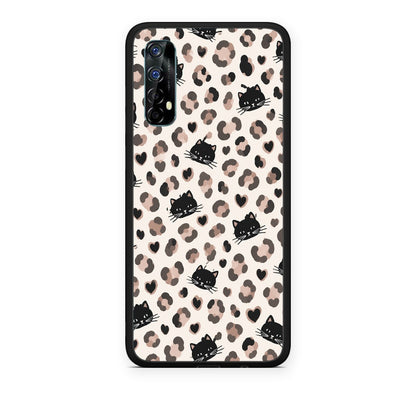 Θήκη Realme 7 Leopard Spots and Black Cats on Cream από τη Smartfits με σχέδιο στο πίσω μέρος και μαύρο περίβλημα | Realme 7 Leopard Spots and Black Cats on Cream case with colorful back and black bezels