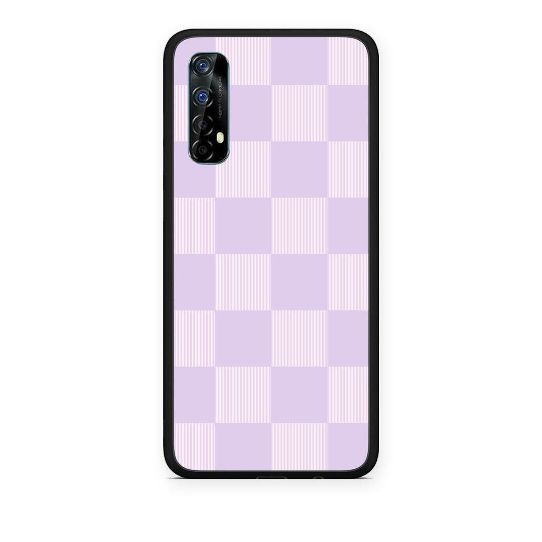 Θήκη Realme 7 Lilac and Cream Striped Checks από τη Smartfits με σχέδιο στο πίσω μέρος και μαύρο περίβλημα | Realme 7 Lilac and Cream Striped Checks case with colorful back and black bezels