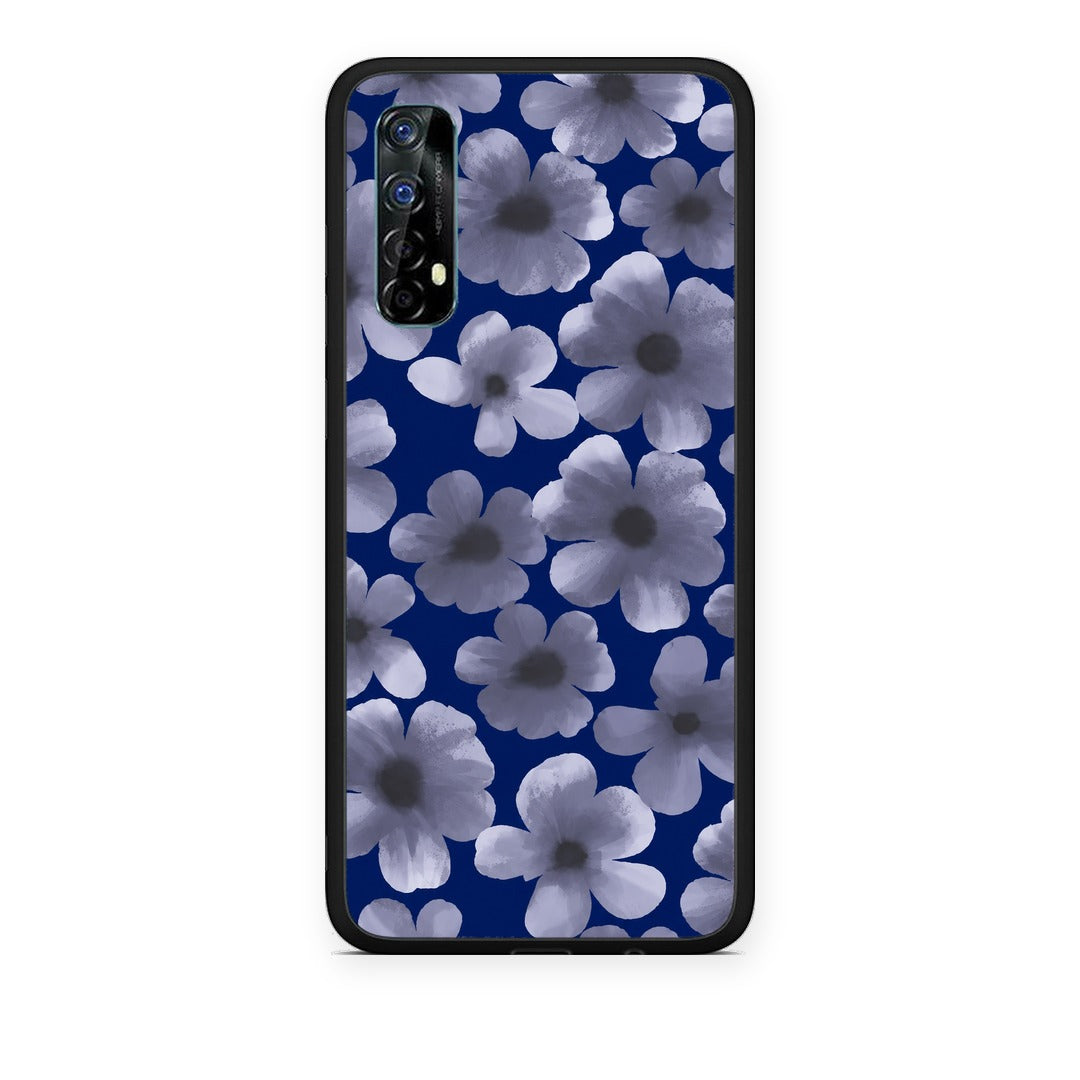 Θήκη Realme 7 Pale Blue Flowers on Navy από τη Smartfits με σχέδιο στο πίσω μέρος και μαύρο περίβλημα | Realme 7 Pale Blue Flowers on Navy case with colorful back and black bezels