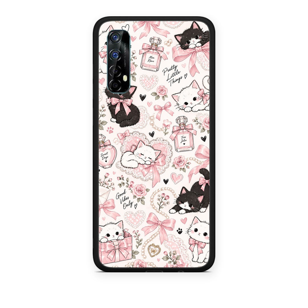 Θήκη Realme 7 Pink Bows and Kittens Collage από τη Smartfits με σχέδιο στο πίσω μέρος και μαύρο περίβλημα | Realme 7 Pink Bows and Kittens Collage case with colorful back and black bezels