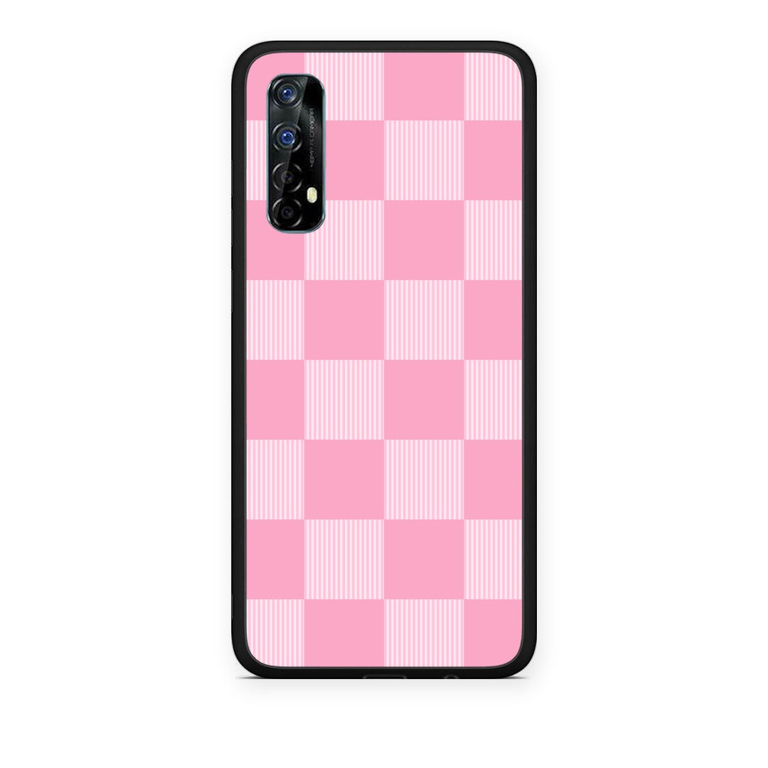 Θήκη Realme 7 Pink and White Striped Checks από τη Smartfits με σχέδιο στο πίσω μέρος και μαύρο περίβλημα | Realme 7 Pink and White Striped Checks case with colorful back and black bezels
