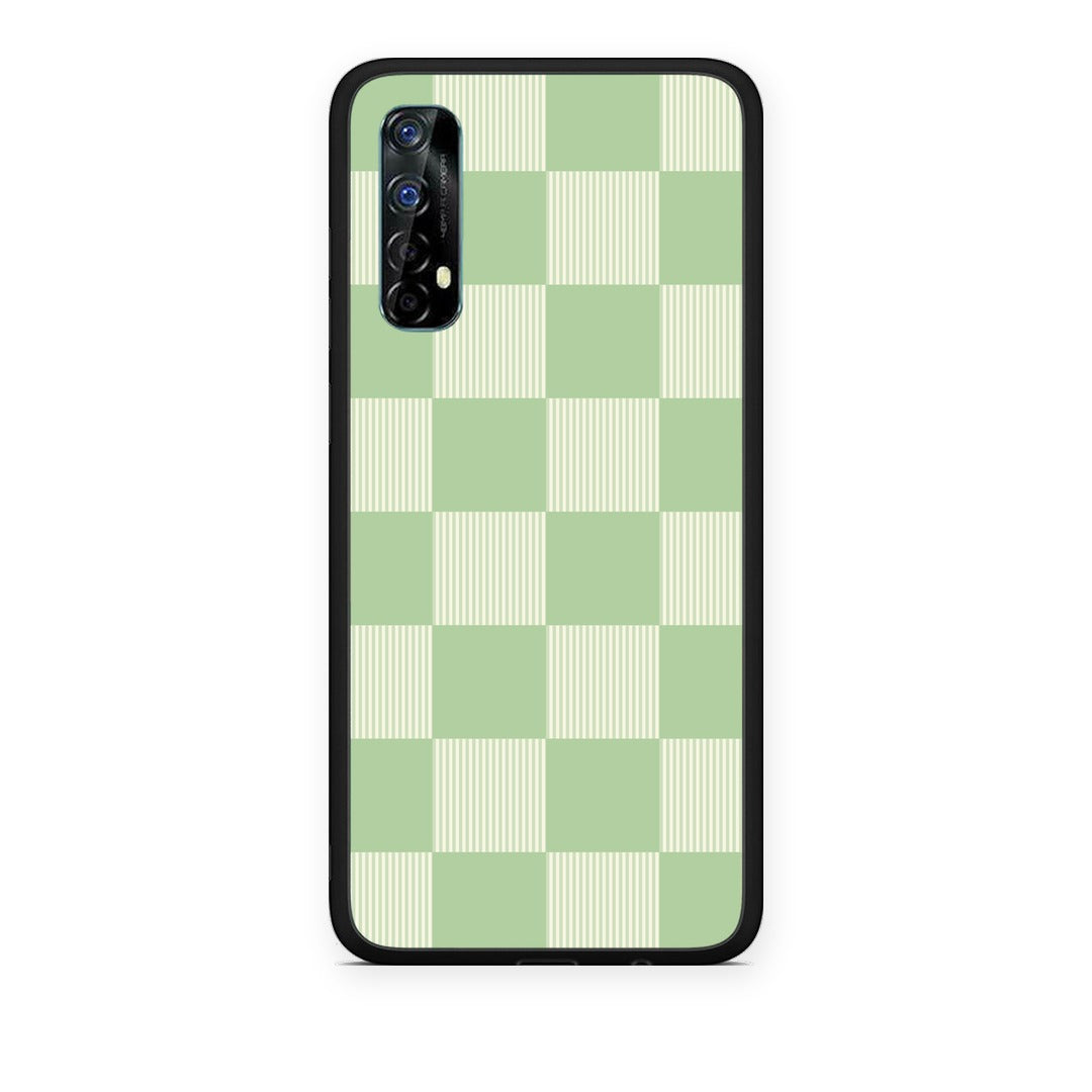 Θήκη Realme 7 Sage and Cream Striped Checks από τη Smartfits με σχέδιο στο πίσω μέρος και μαύρο περίβλημα | Realme 7 Sage and Cream Striped Checks case with colorful back and black bezels