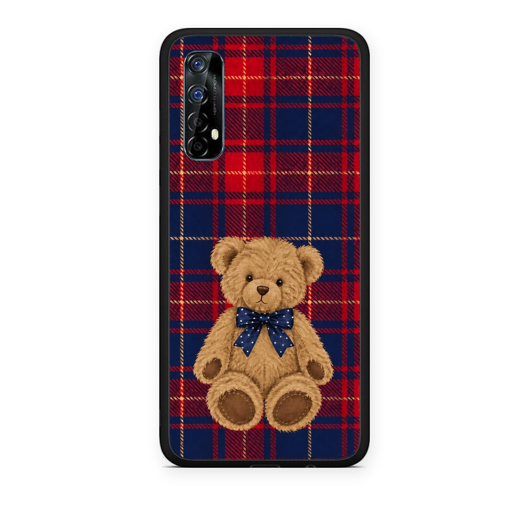 Θήκη Realme 7 Teddy Bear on Red and Navy Tartan από τη Smartfits με σχέδιο στο πίσω μέρος και μαύρο περίβλημα | Realme 7 Teddy Bear on Red and Navy Tartan case with colorful back and black bezels