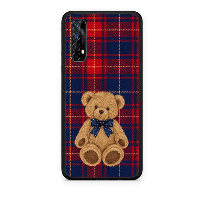 Θήκη Realme 7 Teddy Bear on Red and Navy Tartan από τη Smartfits με σχέδιο στο πίσω μέρος και μαύρο περίβλημα | Realme 7 Teddy Bear on Red and Navy Tartan case with colorful back and black bezels