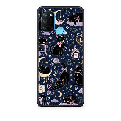 Θήκη Realme 7i / C25 Celestial Black Cats on Navy από τη Smartfits με σχέδιο στο πίσω μέρος και μαύρο περίβλημα | Realme 7i / C25 Celestial Black Cats on Navy case with colorful back and black bezels