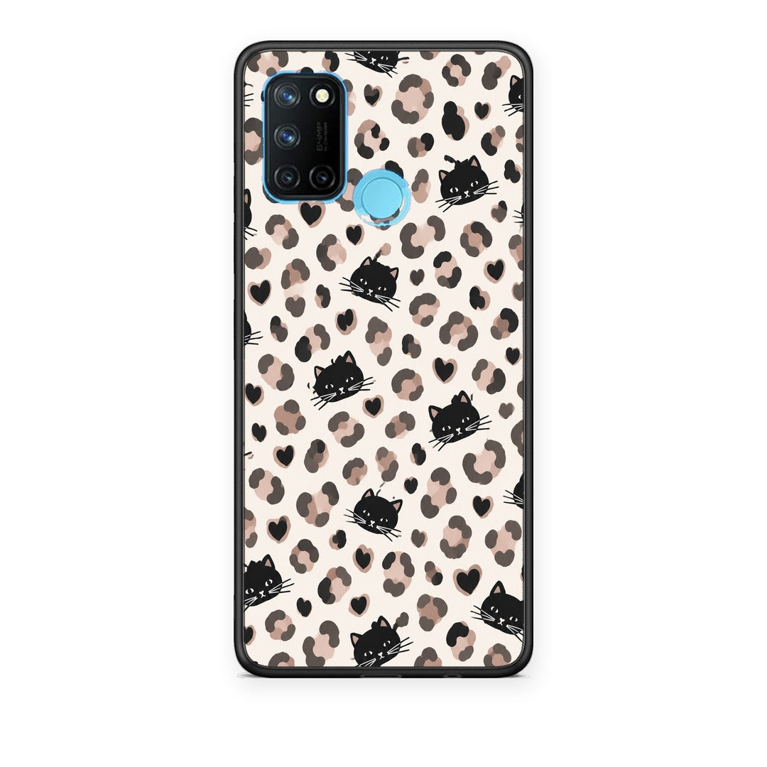 Θήκη Realme 7i / C25 Leopard Spots and Black Cats on Cream από τη Smartfits με σχέδιο στο πίσω μέρος και μαύρο περίβλημα | Realme 7i / C25 Leopard Spots and Black Cats on Cream case with colorful back and black bezels