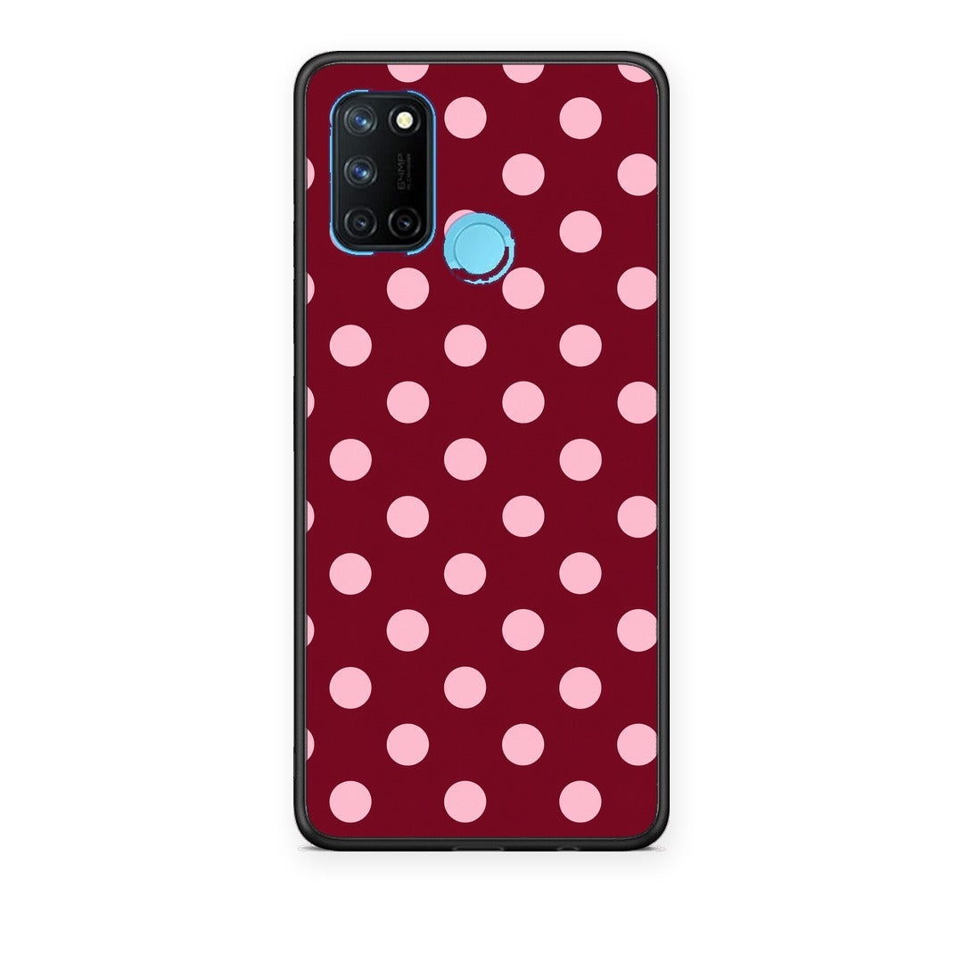 Θήκη Realme 7i / C25 Pink Polka Dots on Burgundy από τη Smartfits με σχέδιο στο πίσω μέρος και μαύρο περίβλημα | Realme 7i / C25 Pink Polka Dots on Burgundy case with colorful back and black bezels