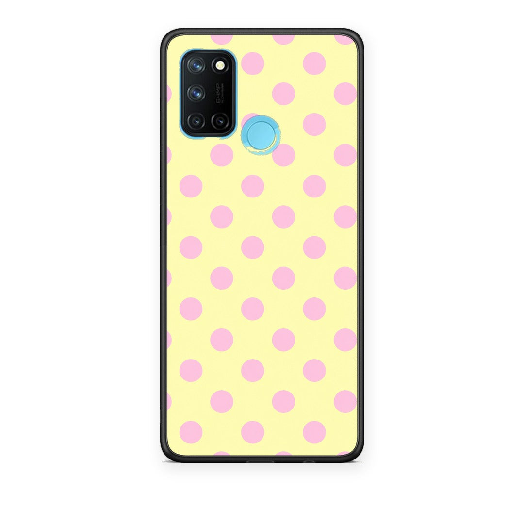 Θήκη Realme 7i / C25 Pink Polka Dots on Yellow από τη Smartfits με σχέδιο στο πίσω μέρος και μαύρο περίβλημα | Realme 7i / C25 Pink Polka Dots on Yellow case with colorful back and black bezels