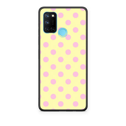 Θήκη Realme 7i / C25 Pink Polka Dots on Yellow από τη Smartfits με σχέδιο στο πίσω μέρος και μαύρο περίβλημα | Realme 7i / C25 Pink Polka Dots on Yellow case with colorful back and black bezels