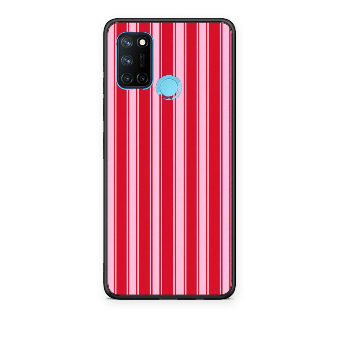 Θήκη Realme 7i / C25 Red and Pink Vertical Pinstripes από τη Smartfits με σχέδιο στο πίσω μέρος και μαύρο περίβλημα | Realme 7i / C25 Red and Pink Vertical Pinstripes case with colorful back and black bezels
