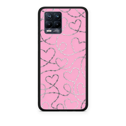 Θήκη Realme 8 / 8 Pro Barbed Wire Hearts on Pink από τη Smartfits με σχέδιο στο πίσω μέρος και μαύρο περίβλημα | Realme 8 / 8 Pro Barbed Wire Hearts on Pink case with colorful back and black bezels