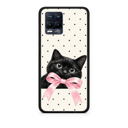 Θήκη Realme 8 / 8 Pro Black Kitten Pink Bow and Polka Dots από τη Smartfits με σχέδιο στο πίσω μέρος και μαύρο περίβλημα | Realme 8 / 8 Pro Black Kitten Pink Bow and Polka Dots case with colorful back and black bezels