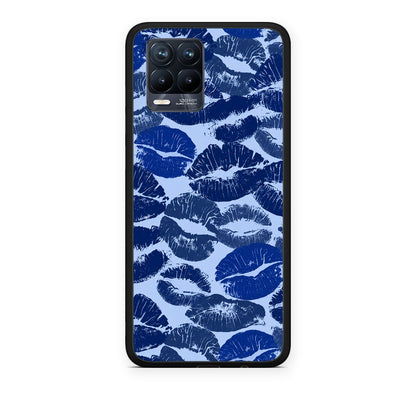 Θήκη Realme 8 / 8 Pro Blue Lipstick Kisses από τη Smartfits με σχέδιο στο πίσω μέρος και μαύρο περίβλημα | Realme 8 / 8 Pro Blue Lipstick Kisses case with colorful back and black bezels
