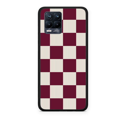 Θήκη Realme 8 / 8 Pro Burgundy and Cream Striped Checks από τη Smartfits με σχέδιο στο πίσω μέρος και μαύρο περίβλημα | Realme 8 / 8 Pro Burgundy and Cream Striped Checks case with colorful back and black bezels