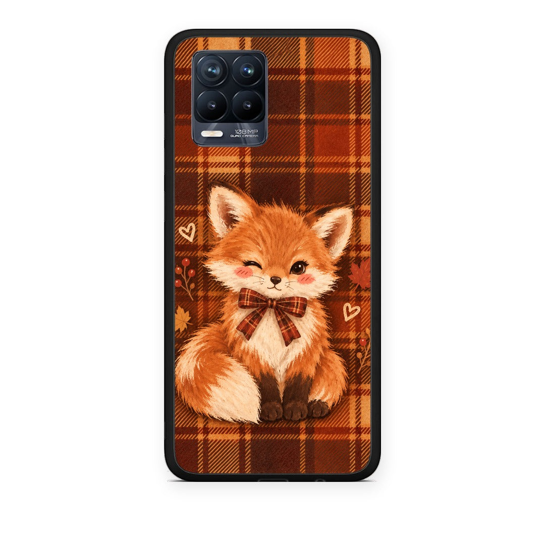Θήκη Realme 8 / 8 Pro Fox on Autumn Tartan από τη Smartfits με σχέδιο στο πίσω μέρος και μαύρο περίβλημα | Realme 8 / 8 Pro Fox on Autumn Tartan case with colorful back and black bezels