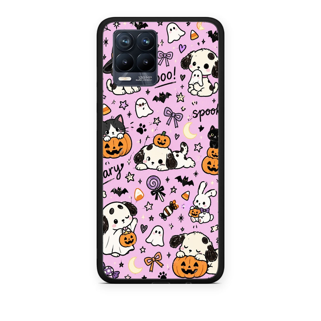 Θήκη Realme 8 / 8 Pro Halloween Puppies and Friends on Lilac από τη Smartfits με σχέδιο στο πίσω μέρος και μαύρο περίβλημα | Realme 8 / 8 Pro Halloween Puppies and Friends on Lilac case with colorful back and black bezels