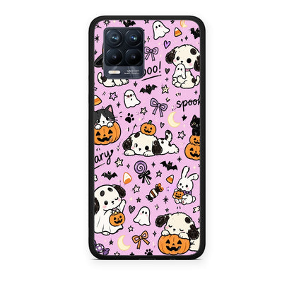 Θήκη Realme 8 / 8 Pro Halloween Puppies and Friends on Lilac από τη Smartfits με σχέδιο στο πίσω μέρος και μαύρο περίβλημα | Realme 8 / 8 Pro Halloween Puppies and Friends on Lilac case with colorful back and black bezels