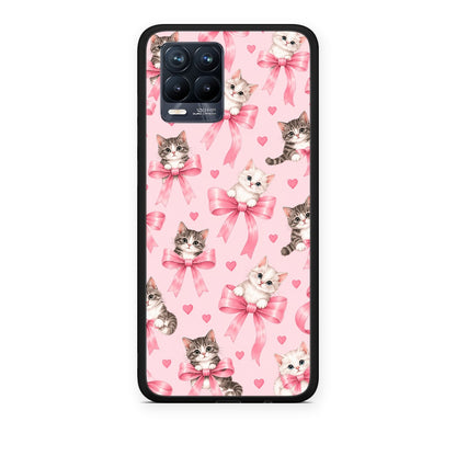 Θήκη Realme 8 / 8 Pro Kittens and Pink Bows on Pink από τη Smartfits με σχέδιο στο πίσω μέρος και μαύρο περίβλημα | Realme 8 / 8 Pro Kittens and Pink Bows on Pink case with colorful back and black bezels