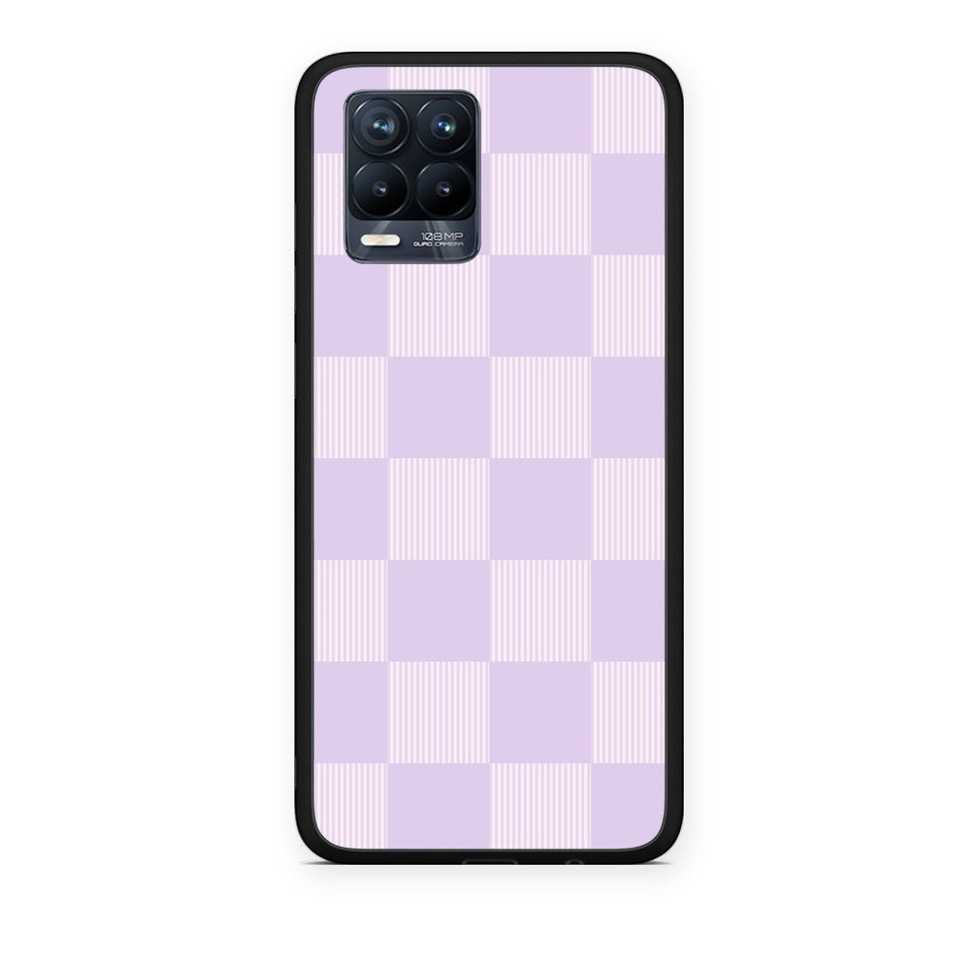 Θήκη Realme 8 / 8 Pro Lilac and Cream Striped Checks από τη Smartfits με σχέδιο στο πίσω μέρος και μαύρο περίβλημα | Realme 8 / 8 Pro Lilac and Cream Striped Checks case with colorful back and black bezels