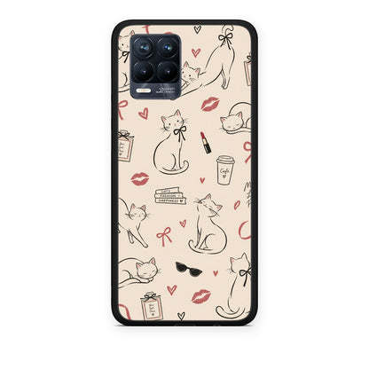 Θήκη Realme 8 / 8 Pro Minimal Cat and Fashion Doodles on Cream από τη Smartfits με σχέδιο στο πίσω μέρος και μαύρο περίβλημα | Realme 8 / 8 Pro Minimal Cat and Fashion Doodles on Cream case with colorful back and black bezels