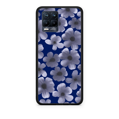 Θήκη Realme 8 / 8 Pro Pale Blue Flowers on Navy από τη Smartfits με σχέδιο στο πίσω μέρος και μαύρο περίβλημα | Realme 8 / 8 Pro Pale Blue Flowers on Navy case with colorful back and black bezels