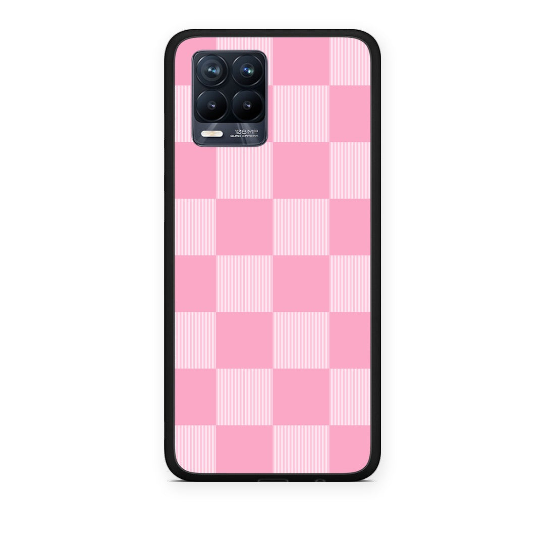 Θήκη Realme 8 / 8 Pro Pink and White Striped Checks από τη Smartfits με σχέδιο στο πίσω μέρος και μαύρο περίβλημα | Realme 8 / 8 Pro Pink and White Striped Checks case with colorful back and black bezels