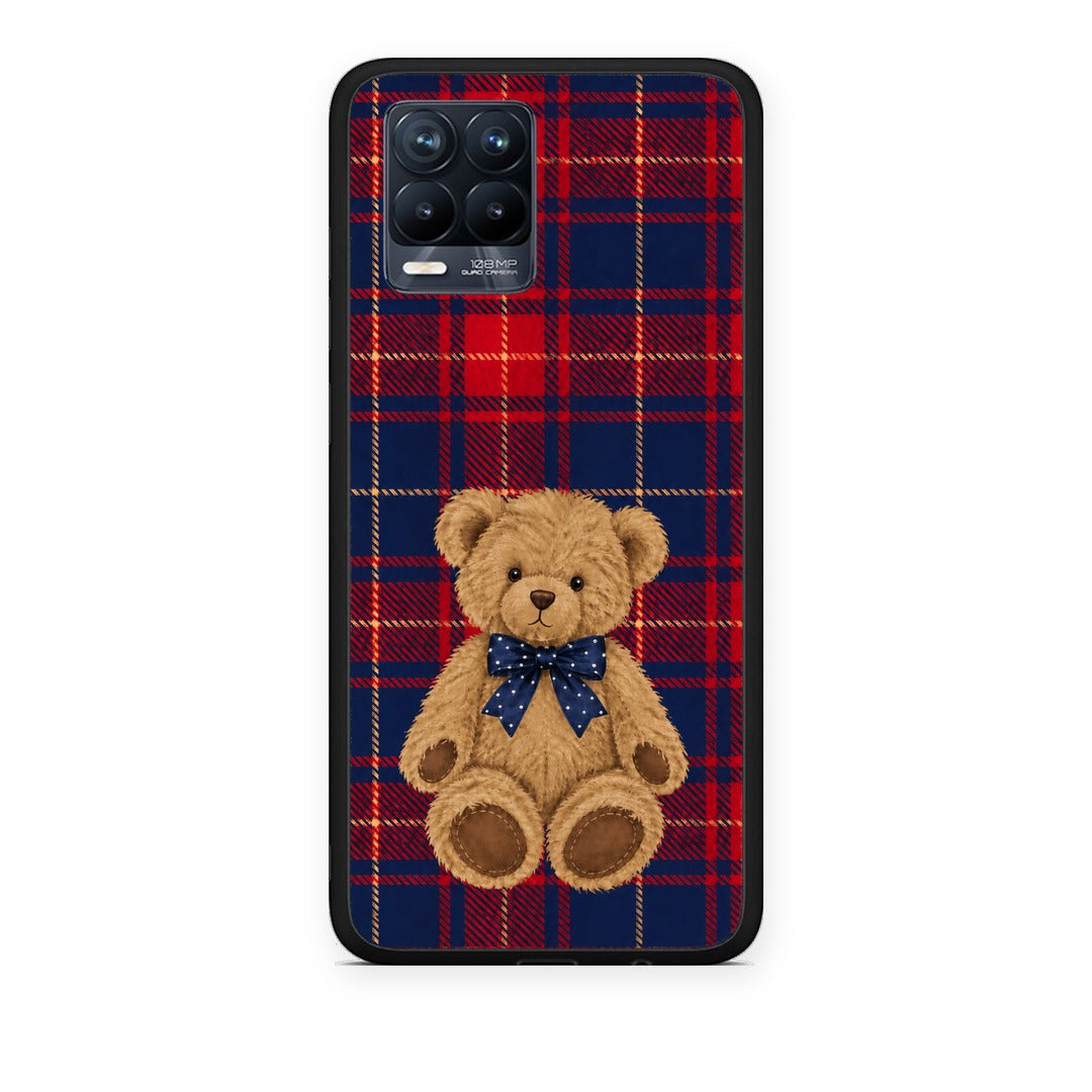 Θήκη Realme 8 / 8 Pro Teddy Bear on Red and Navy Tartan από τη Smartfits με σχέδιο στο πίσω μέρος και μαύρο περίβλημα | Realme 8 / 8 Pro Teddy Bear on Red and Navy Tartan case with colorful back and black bezels