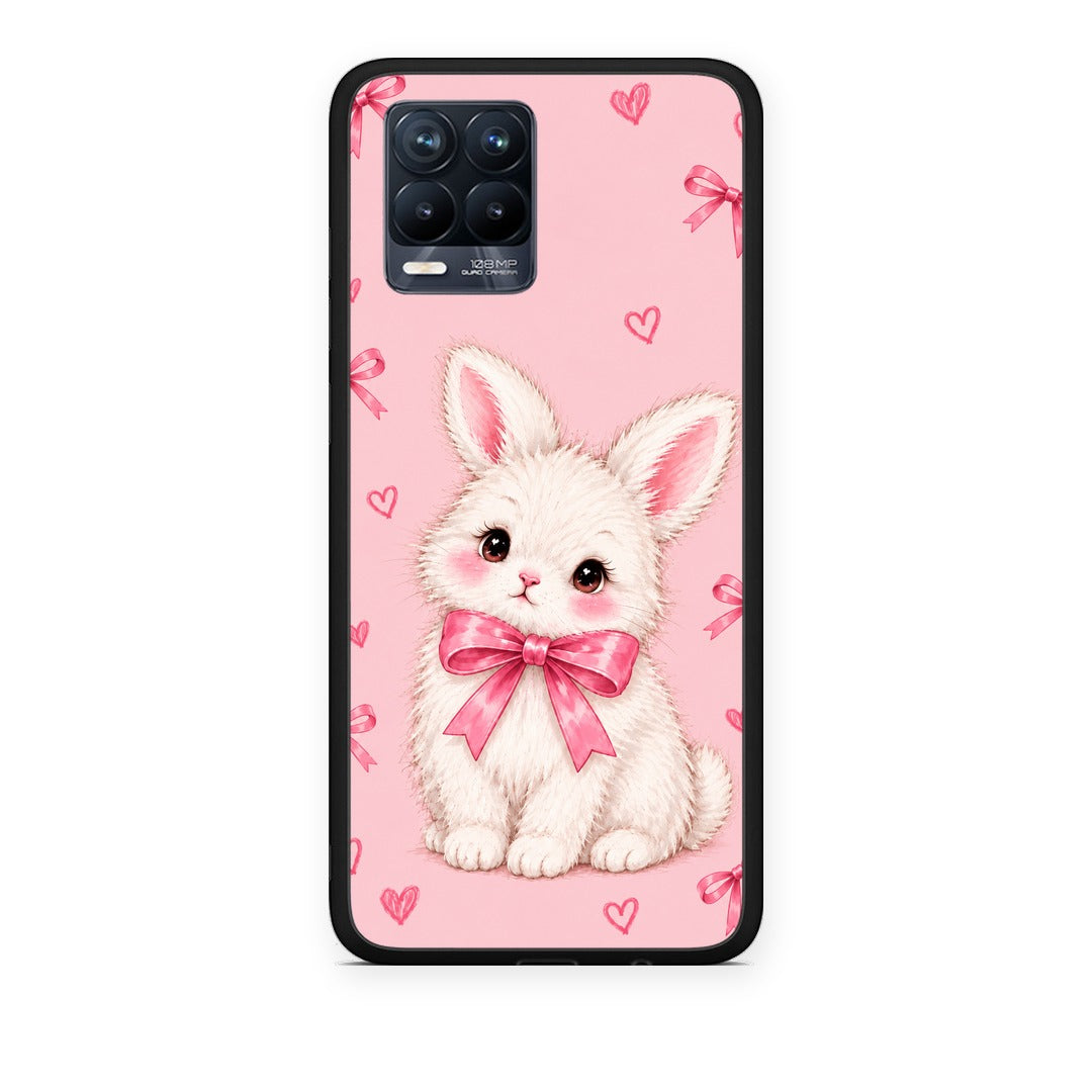 Θήκη Realme 8 / 8 Pro White Bunny and Pink Bows από τη Smartfits με σχέδιο στο πίσω μέρος και μαύρο περίβλημα | Realme 8 / 8 Pro White Bunny and Pink Bows case with colorful back and black bezels