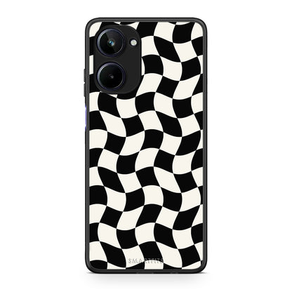 Θήκη Realme 10 Black and Cream Wavy Checkerboard από τη Smartfits με σχέδιο στο πίσω μέρος και μαύρο περίβλημα | Realme 10 Black and Cream Wavy Checkerboard case with colorful back and black bezels