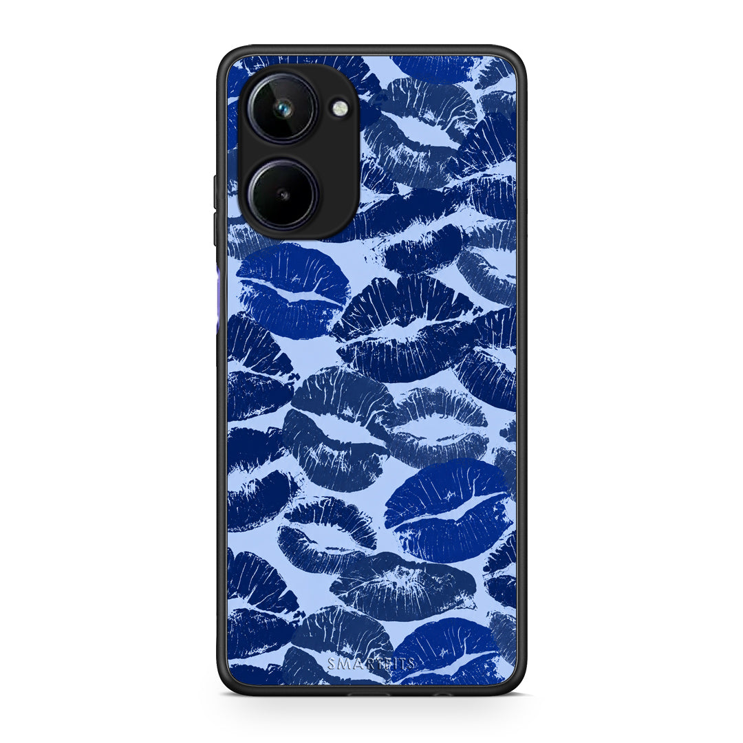 Θήκη Realme 10 Blue Lipstick Kisses από τη Smartfits με σχέδιο στο πίσω μέρος και μαύρο περίβλημα | Realme 10 Blue Lipstick Kisses case with colorful back and black bezels