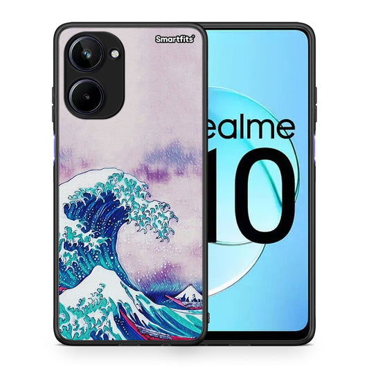 Θήκη Realme 10 Blue Waves από τη Smartfits με σχέδιο στο πίσω μέρος και μαύρο περίβλημα | Realme 10 Blue Waves Case with Colorful Back and Black Bezels