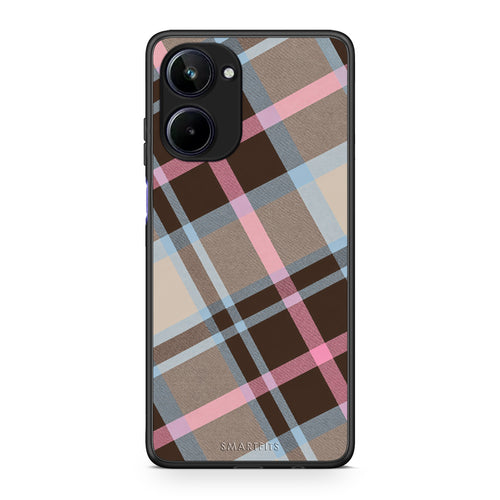 Θήκη Realme 10 Brown Pink and Blue Diagonal Plaid από τη Smartfits με σχέδιο στο πίσω μέρος και μαύρο περίβλημα | Realme 10 Brown Pink and Blue Diagonal Plaid case with colorful back and black bezels